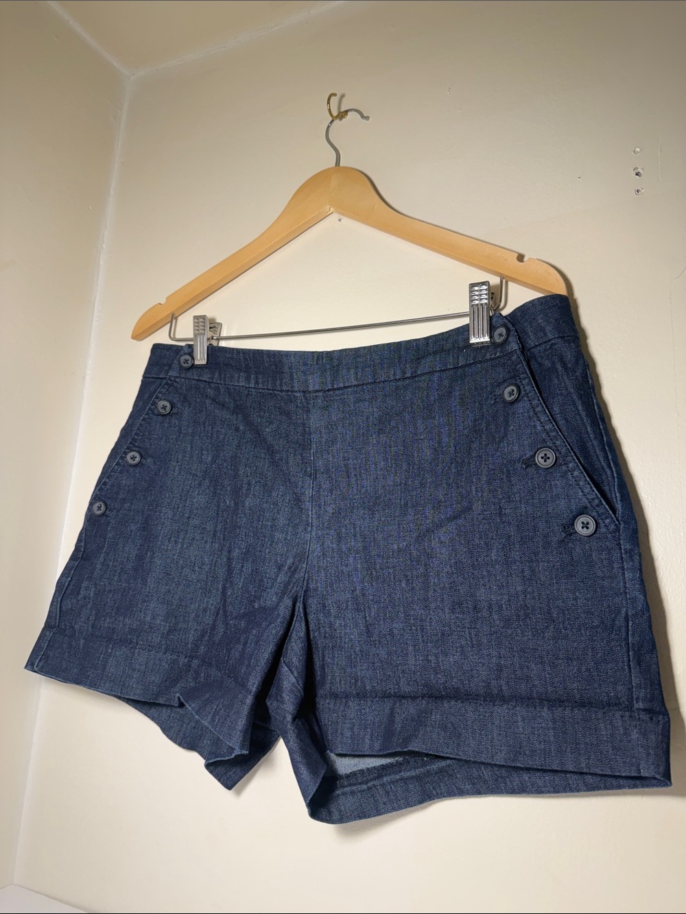Banana Republic Dark Navy Denim Button-Accent Shorts